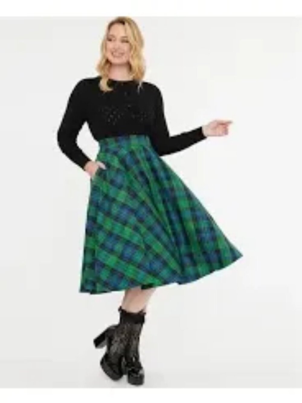 Hell Bunny Cottagecore Dark Academia Plaid Circle Skirt, Size Small